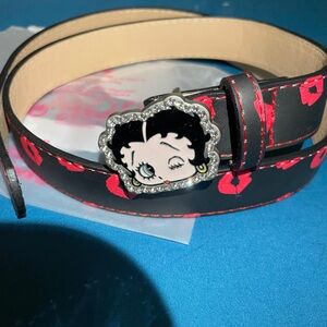 Betty Boop Black Belt with Red Lips and Cartoon Buckle